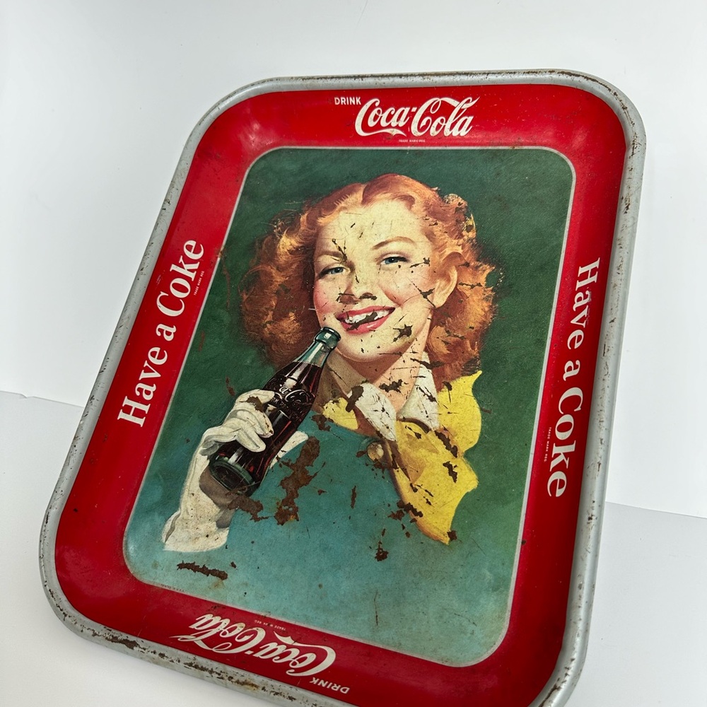 Vintage Coke Coca-Cola Tray "Red-Haired Girl" 1948 - ORIGINAL Fine Display Cond